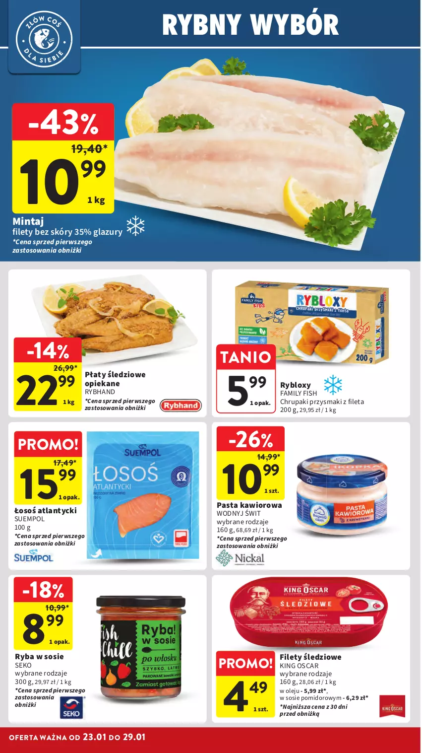 Gazetka promocyjna Intermarche - Gazetka promocyjna - ważna 23.01 do 29.01.2025 - strona 14 - produkty: Fa, Kawior, Lazur, Mintaj, Olej, Płaty śledziowe, Przysmaki, Ryba, SEKO, Sos, Suempol