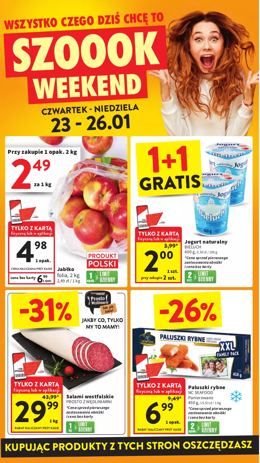 Gazetka promocyjna Intermarche - Gazetka promocyjna - ważna 23.01 do 29.01.2025 - strona 2 - produkty: Bieluch, Fa, Gra, Jogurt, Jogurt naturalny, Paluszki rybne, Salami