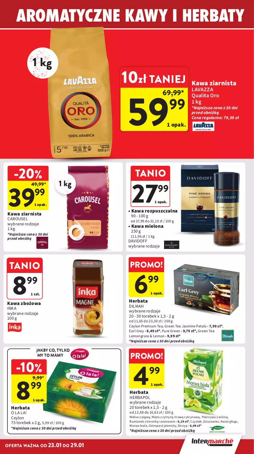 Gazetka promocyjna Intermarche - Gazetka promocyjna - ważna 23.01 do 29.01.2025 - strona 21 - produkty: Ananas, Davidoff, Dilmah, Earl Grey, Gra, Herbapol, Herbata, Inka, Kawa, Kawa mielona, Kawa rozpuszczalna, Kawa zbożowa, Kawa ziarnista, Lavazza, Mięta, Ostropes, Pur, Rum, Stek