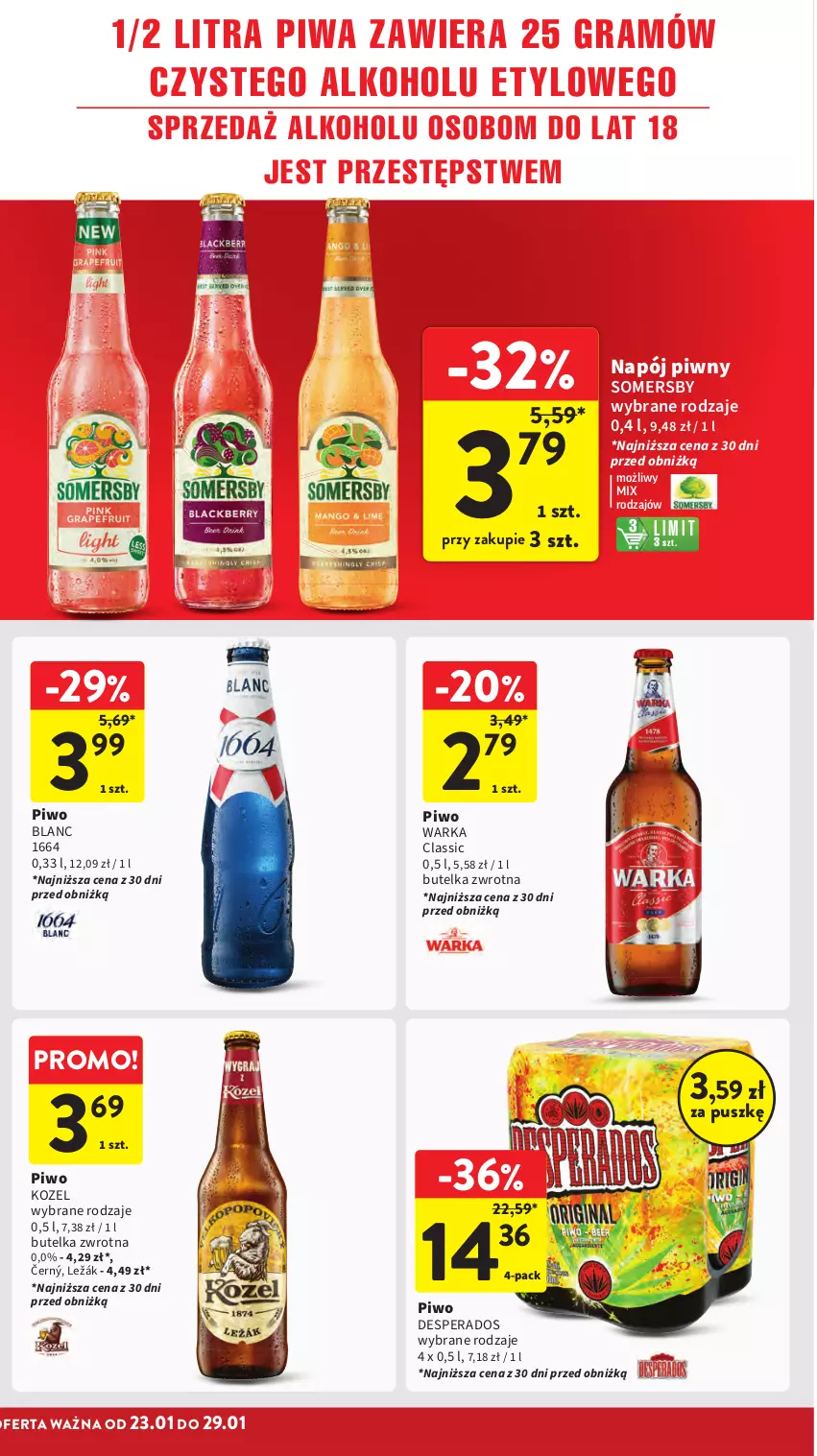 Gazetka promocyjna Intermarche - Gazetka promocyjna - ważna 23.01 do 29.01.2025 - strona 28 - produkty: Desperados, Gra, Kozel, Napój, Piwa, Piwo, Somersby, Warka