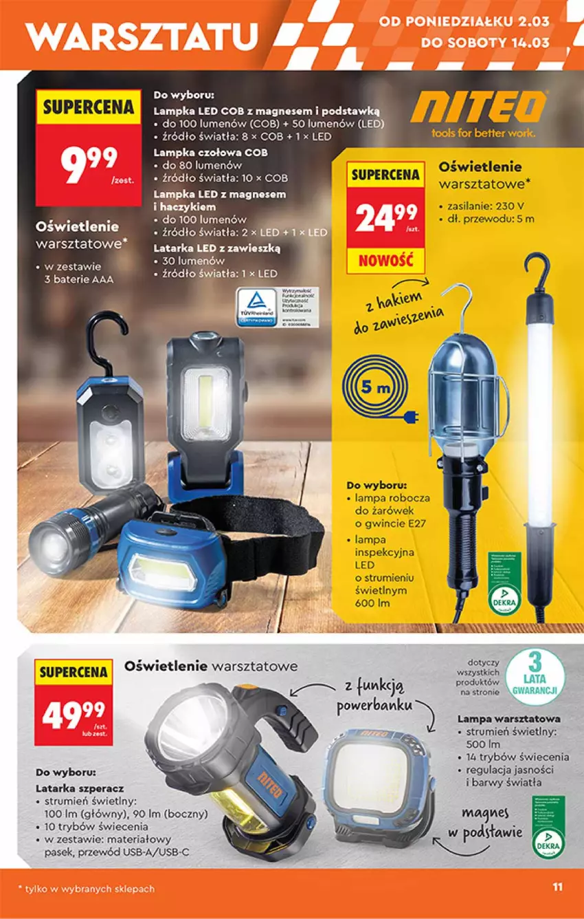 Gazetka promocyjna Biedronka - Okazje Tygodnia - ważna 28.02 do 14.03.2026 - strona 11 - produkty: Lampa, Latarka, Latarka LED, Pasek, Powerbank, Przewód, Rum, Silan, Tarka