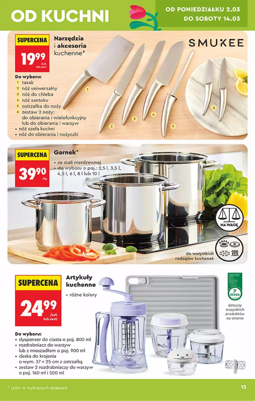 Gazetka promocyjna Biedronka - Okazje Tygodnia - ważna 28.02 do 14.03.2026 - strona 13 - produkty: Chleb, Deska do krojenia, Fa, Noż, Nóż do chleba, Nóż szefa kuchni, Nóż uniwersalny, Nożyczki, Ostrzałka do noży, Rozdrabniacz, Ser