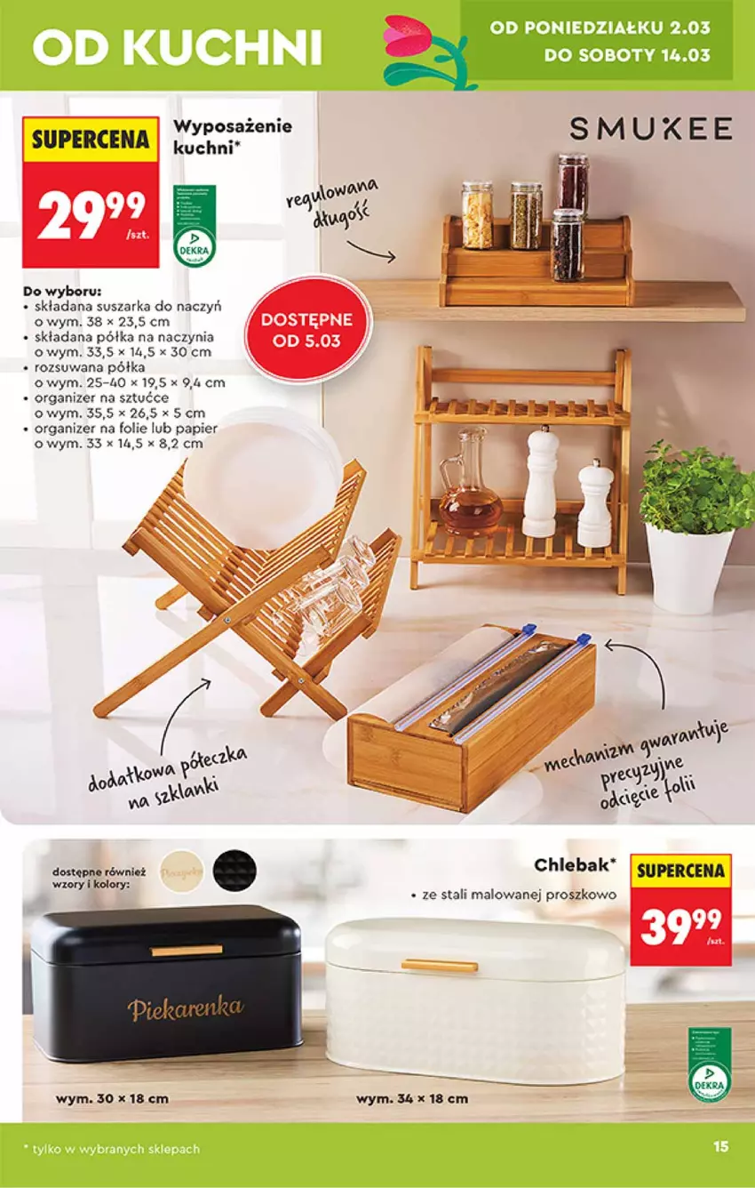 Gazetka promocyjna Biedronka - Okazje Tygodnia - ważna 28.02 do 14.03.2026 - strona 15 - produkty: Chleb, Chlebak, Organizer, Papier, Półka, Suszarka, Suszarka do naczyń