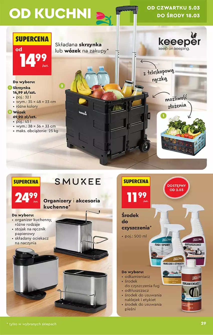 Gazetka promocyjna Biedronka - Okazje Tygodnia - ważna 28.02 do 14.03.2026 - strona 29 - produkty: Klej, Ociekacz, Odkamieniacz, Odtłuszczacz, Organizer, Papier, Ręcznik, Stojak, Wózek, Wózek na zakupy