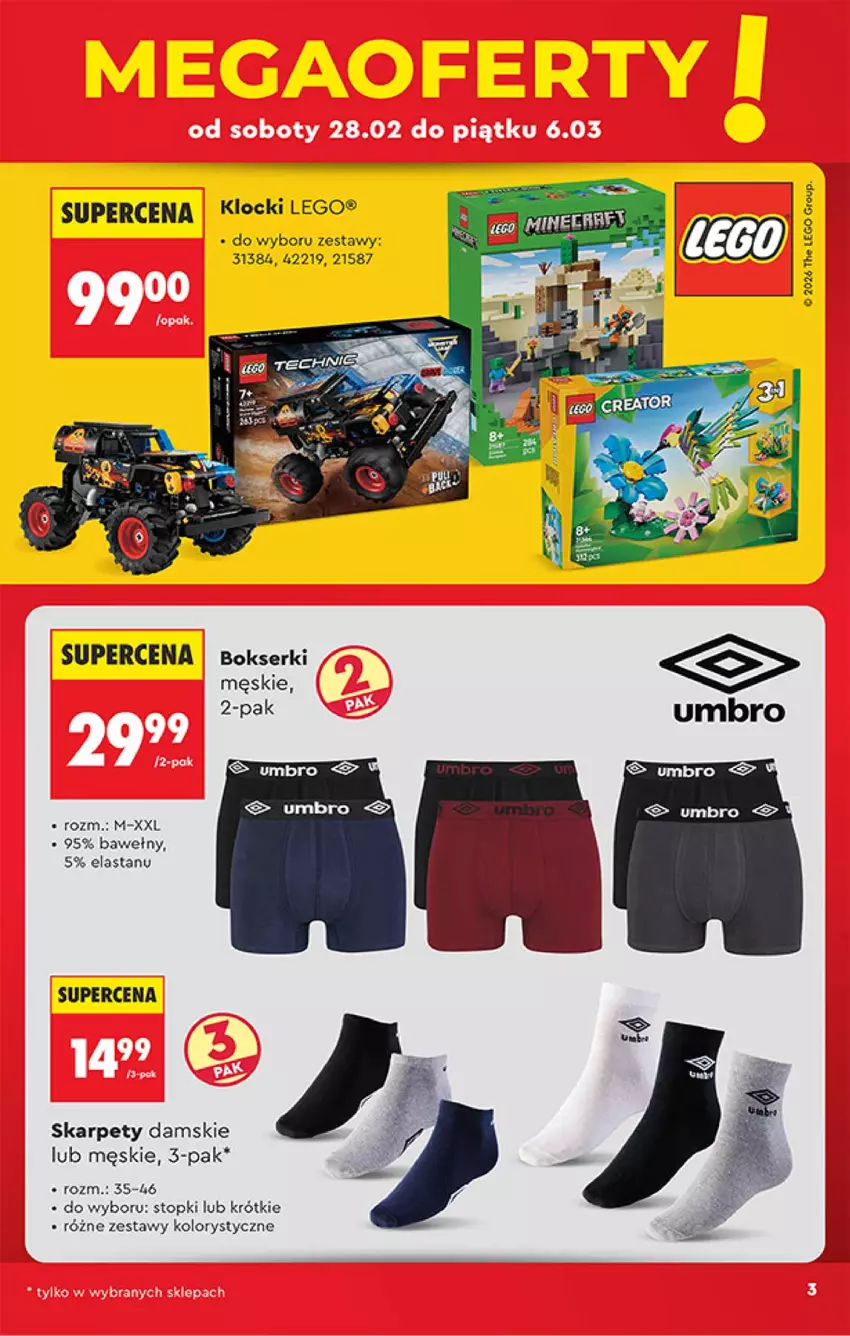 Gazetka promocyjna Biedronka - Okazje Tygodnia - ważna 28.02 do 14.03.2026 - strona 3 - produkty: Bokserki, Karp, Klocki, LEGO, Ser, Top