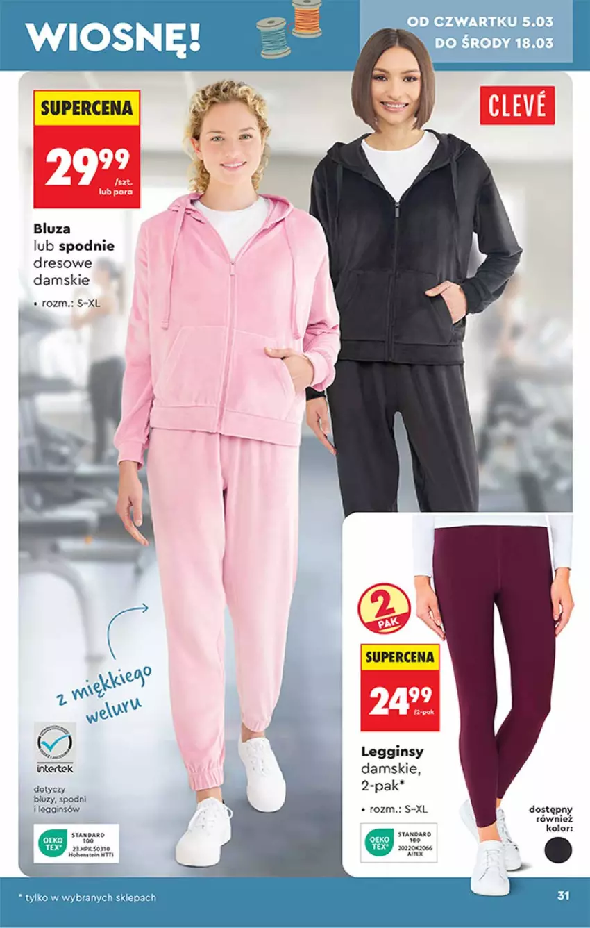 Gazetka promocyjna Biedronka - Okazje Tygodnia - ważna 28.02 do 14.03.2026 - strona 31 - produkty: Bluza, Dres, Gin, Legginsy, Spodnie, Spodnie dresowe