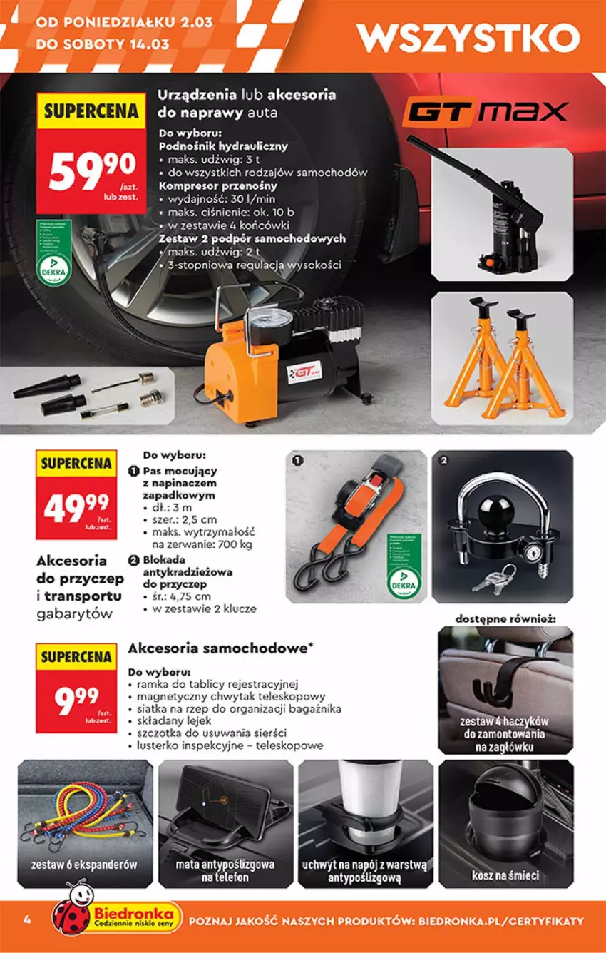 Gazetka promocyjna Biedronka - Okazje Tygodnia - ważna 28.02 do 14.03.2026 - strona 4 - produkty: Dźwig, Kompresor, Kosz, Napój, Por, Ramka, Siatka, Sok, Sport, Szczotka, Telefon, Teleskop, Top, Tran