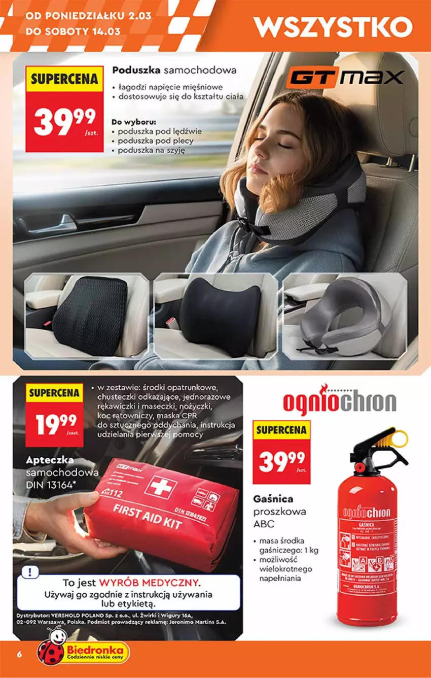 Gazetka promocyjna Biedronka - Okazje Tygodnia - ważna 28.02 do 14.03.2026 - strona 6 - produkty: Chusteczki, Gaśnica, Koc, Maska, Noż, Nożyczki, Poduszka