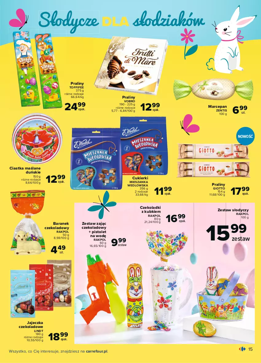 Gazetka promocyjna Carrefour - Gazetka Co masz dla mnie, zajączku? - ważna 15.03 do 03.04.2021 - strona 15 - produkty: Ciastka, Cukier, Cukierki, Lindt, Mieszanka wedlowska, Pistolet, Praliny, Toffifee