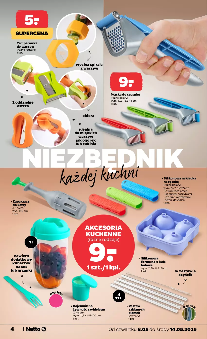 Gazetka promocyjna Netto - Od Czwartku Przemysłowa - ważna 08.05 do 14.05.2025 - strona 4 - produkty: Ogórek, Pojemnik, Praska, Sos, Zaparzacz, Zaparzacz do kawy