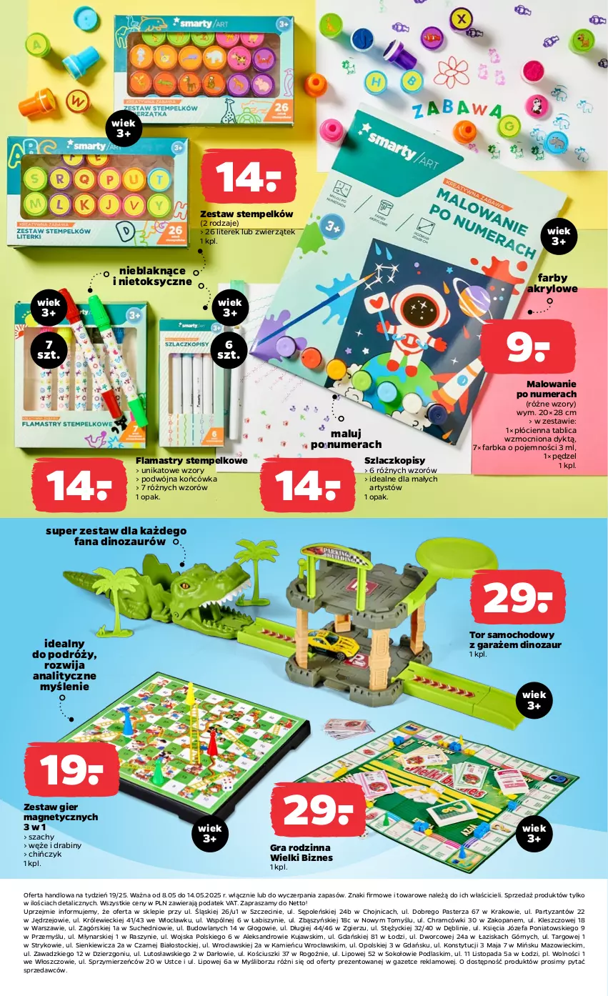 Gazetka promocyjna Netto - Od Czwartku Przemysłowa - ważna 08.05 do 14.05.2025 - strona 9 - produkty: Dinozaur, Fa, Flamastry, Garaż, Gra, Kujawski, Podlaski, Sok, Stock, Szachy, Top