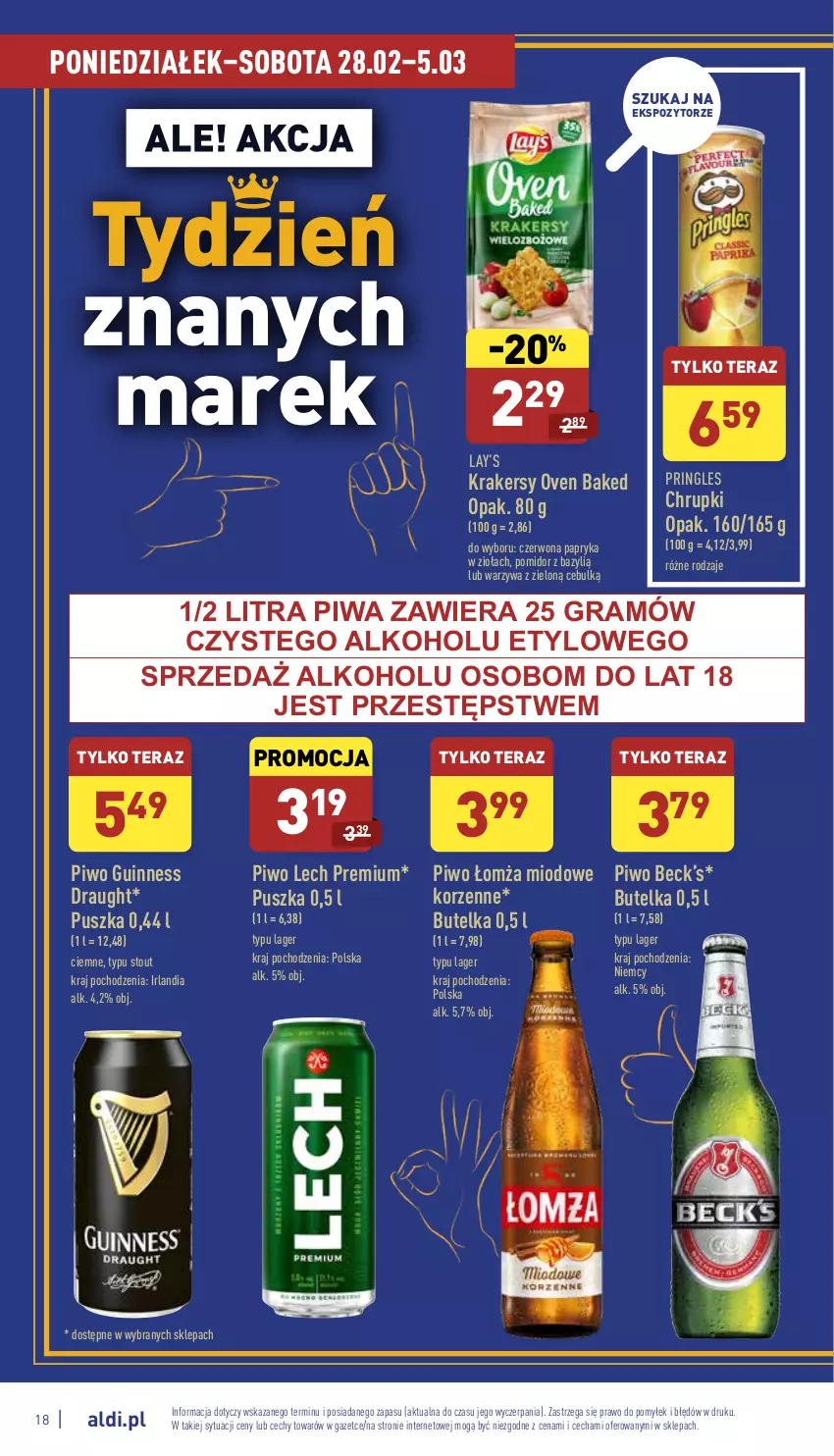 Gazetka promocyjna Aldi - Pełny katalog - ważna 28.02 do 05.03.2022 - strona 18 - produkty: Bazyl, Chrupki, Gra, Krakersy, Lay’s, Lech Premium, Papryka, Piwa, Piwo, Pringles, Tera, Warzywa