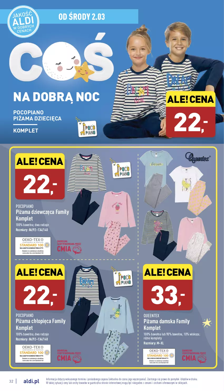 Gazetka promocyjna Aldi - Pełny katalog - ważna 28.02 do 05.03.2022 - strona 32 - produkty: Dzieci, Fa, Piżama, Pocopiano, Queentex, Wełna