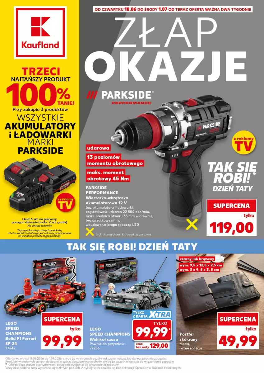 Gazetka promocyjna Kaufland - Kaufland - ważna 18.06 do 01.07.2026 - strona 1 - produkty: Akumulator, Gra, LEGO, Parkside, Por, Tarka, Wkręt, Wkrętarka