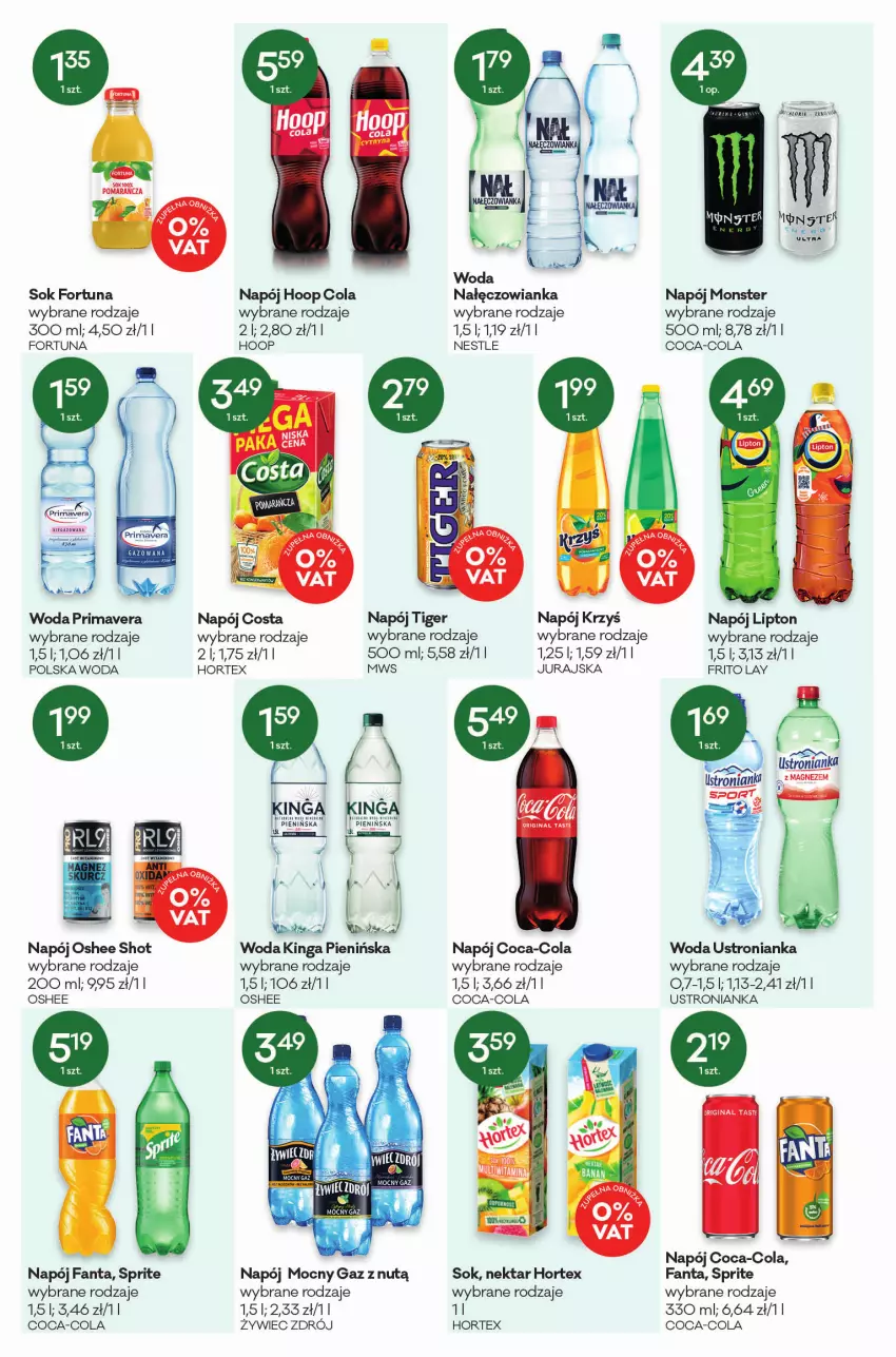 Gazetka promocyjna Groszek - ważna 03.03 do 15.03.2022 - strona 10 - produkty: Coca-Cola, Fa, Fanta, Fortuna, Gin, Hoop, Hortex, Lipton, Magnez, Nałęczowianka, Napój, Nektar, Oshee, Prima, Primavera, Sok, Sprite, Tiger, Woda