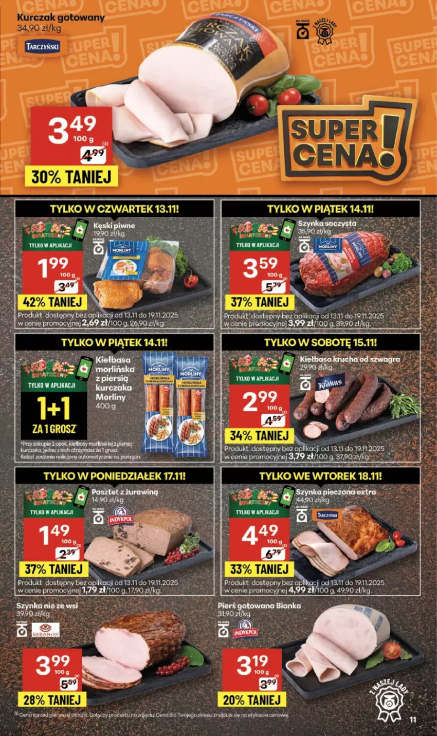 Gazetka promocyjna Delikatesy Centrum - Franczyza DC46 Czwartek - ważna 13.11 do 19.11.2025 - strona 11 - produkty: Kęski piwne, Kurczak, Opony, Szynka