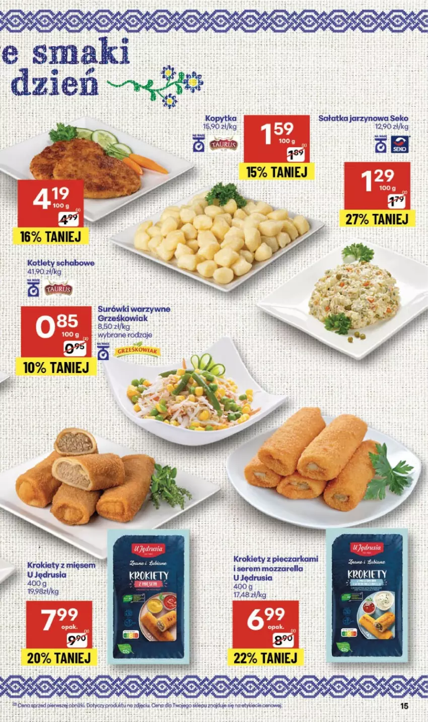 Gazetka promocyjna Delikatesy Centrum - Franczyza DC46 Czwartek - ważna 13.11 do 19.11.2025 - strona 15 - produkty: Kopytka, Kotlet, Krokiety, Mozzarella, Piec, Pieczarka, Sałat, Sałatka, SEKO, Ser