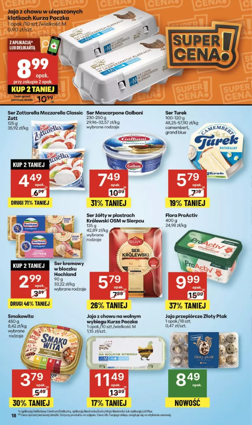 Gazetka promocyjna Delikatesy Centrum - Franczyza DC46 Czwartek - ważna 13.11 do 19.11.2025 - strona 18 - produkty: Camembert, Flora, Galbani, Gra, Hochland, Jaja, Królewski, Mascarpone, Mozzarella, Saga, Ser, Smakowita, Zott, Zottarella