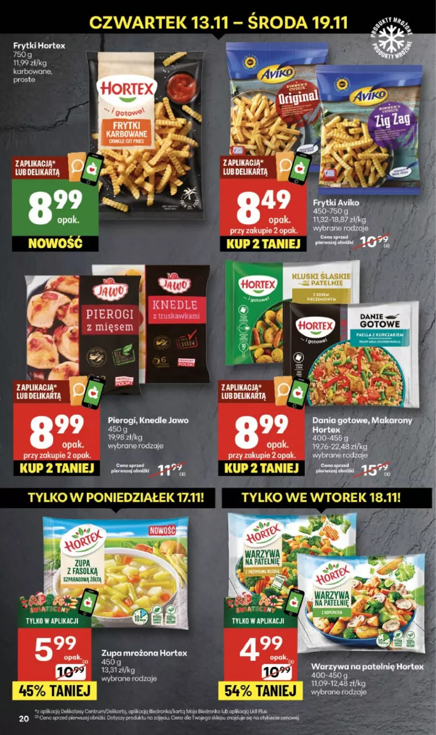 Gazetka promocyjna Delikatesy Centrum - Franczyza DC46 Czwartek - ważna 13.11 do 19.11.2025 - strona 20 - produkty: Fa, Frytki, Hortex, Knedle, Piec, Pierogi, Rum, Warzywa, Zupa