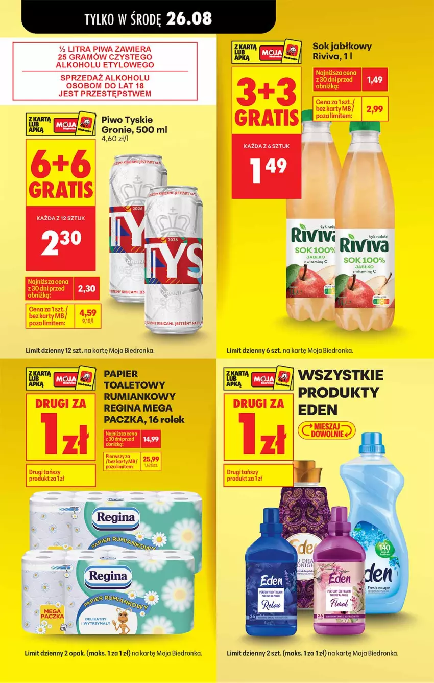 Gazetka promocyjna Biedronka - Od Poniedziałku - ważna 24.08 do 30.08.2026 - strona 15 - produkty: BIC, ELEX, Fa, Gin, Gra, Noż, Papier, Piwa, Piwo, Puf, Sok, Sok jabłkowy, Tyskie