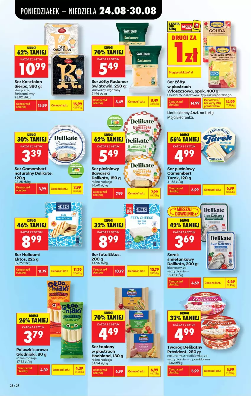 Gazetka promocyjna Biedronka - Od Poniedziałku - ważna 24.08 do 30.08.2026 - strona 36 - produkty: Camembert, Cars, Fa, Feta, Gouda, Hochland, Kasztelan, Radamer, Ser, Ser Kasztelan, Ser topiony, Serek, Top, Twaróg, Twaróg delikatny, Włoszczowski