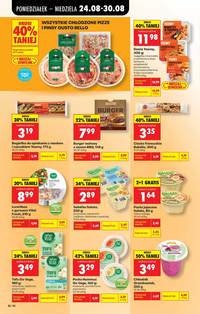 Gazetka promocyjna Biedronka - Od Poniedziałku - ważna 24.08 do 30.08.2026 - strona 42 - produkty: Bagietka, Bell, Burger, Ciasto francuskie, Fa, Frytki, Gyros, Hummus, Kurczak, Mus, Polędwiczki panierowane, Pur, Sałat, Sałatka, Sos, Tofu