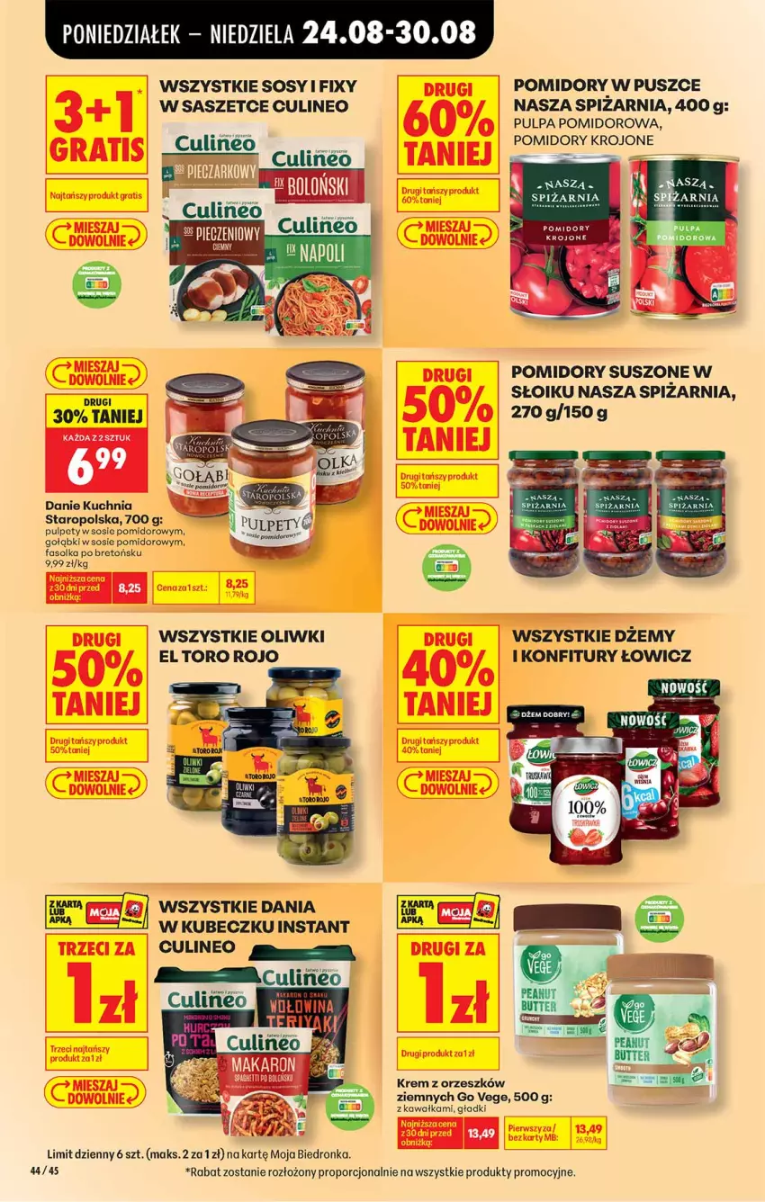Gazetka promocyjna Biedronka - Od Poniedziałku - ważna 24.08 do 30.08.2026 - strona 44 - produkty: Dżem, Fa, Kawa, Kuchnia, O nas, Oliwki, Pomidory, Pomidory krojone, Por, Pulpa pomidorowa, Pulpety, Sos