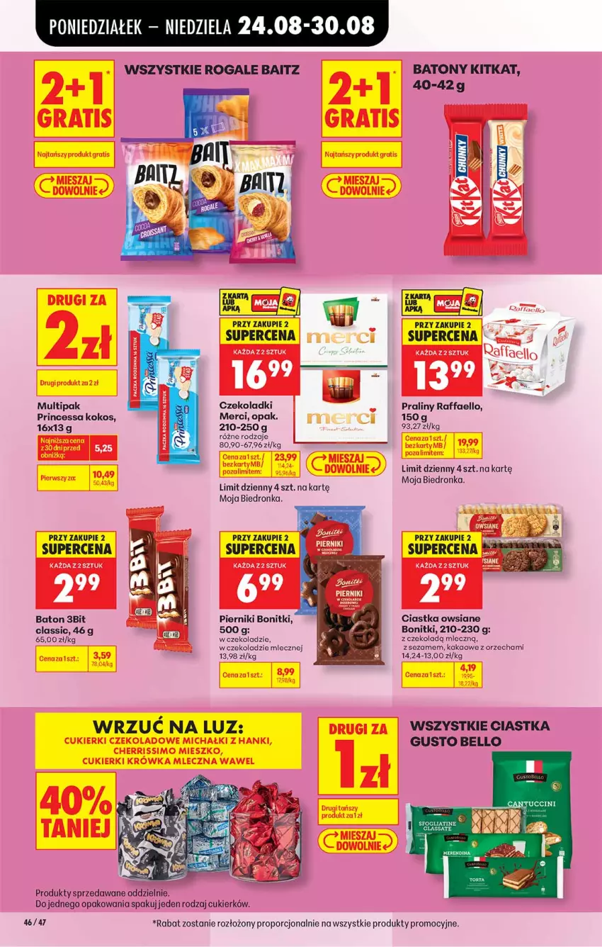 Gazetka promocyjna Biedronka - Od Poniedziałku - ważna 24.08 do 30.08.2026 - strona 46 - produkty: Baton, Bell, Bonitki, Ciastka, Ciastka owsiane, Cukier, Fa, Kakao, Kokos, LG, Merci, Piernik, Por, Praliny, Princessa, Raffaello, Rogal, Sezam