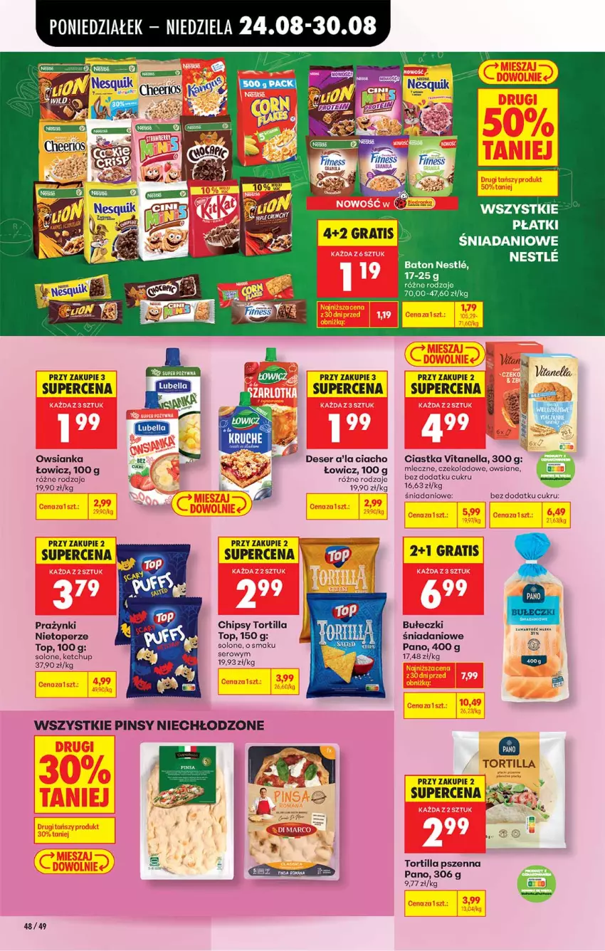 Gazetka promocyjna Biedronka - Od Poniedziałku - ważna 24.08 do 30.08.2026 - strona 48 - produkty: Baton, Bułeczki, Chipsy, Ciastka, Danio, Deser, Gra, Ketchup, Owsianka, Ser, Top, Tortilla