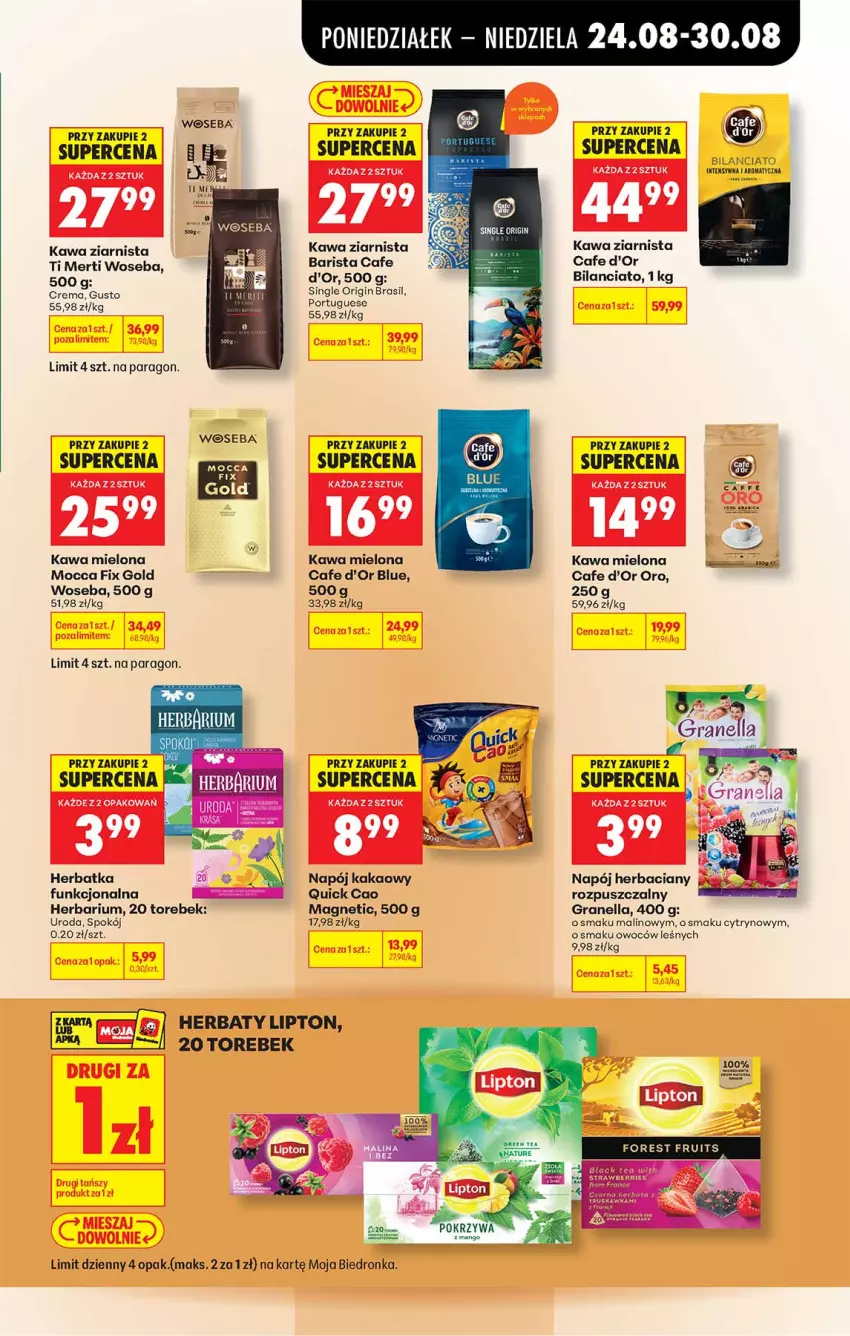 Gazetka promocyjna Biedronka - Od Poniedziałku - ważna 24.08 do 30.08.2026 - strona 49 - produkty: Fa, Gin, Gra, Kakao, Kawa, Kawa mielona, Kawa ziarnista, Lipton, Mocca Fix Gold, Napój, Woseba