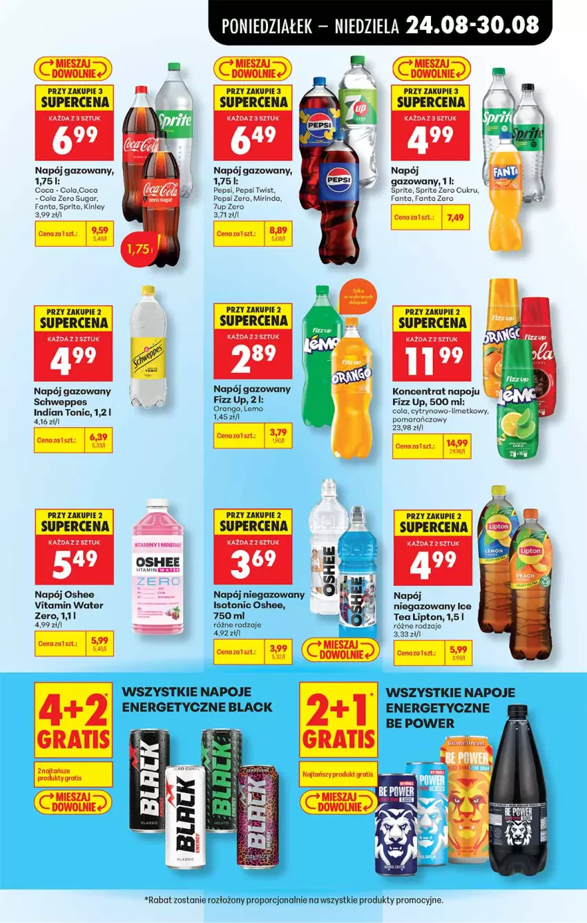 Gazetka promocyjna Biedronka - Od Poniedziałku - ważna 24.08 do 30.08.2026 - strona 51 - produkty: Fa, Fanta, Gra, Lack, Lipton, Mirinda, Napój, Napój gazowany, Napój niegazowany, Napoje, Oshee, Pepsi, Por, Schweppes, Sprite