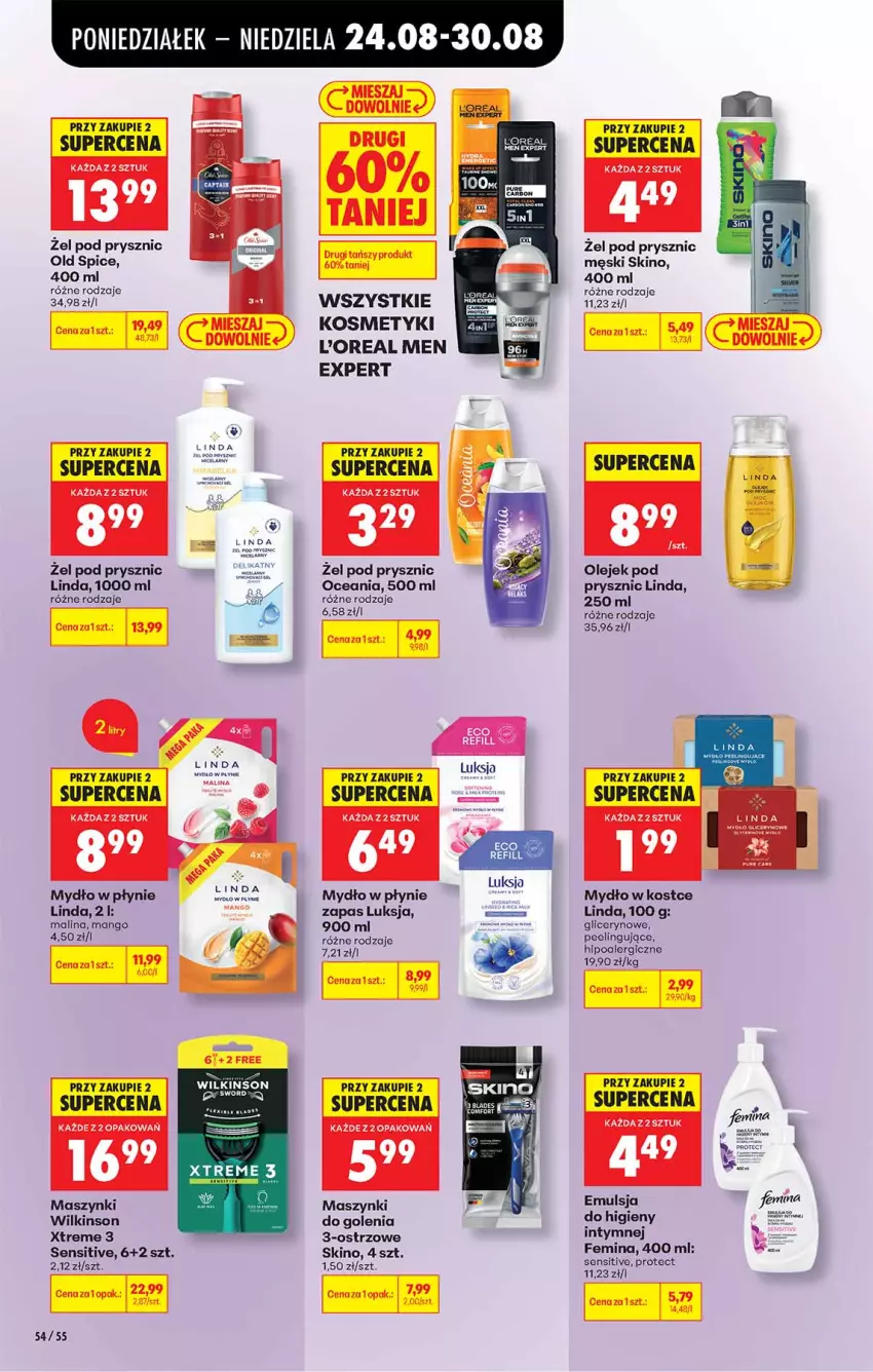 Gazetka promocyjna Biedronka - Od Poniedziałku - ważna 24.08 do 30.08.2026 - strona 54 - produkty: Emulsja, Gaga, Luksja, Mango, Mydło, Mydło w płynie, Old Spice, Olej