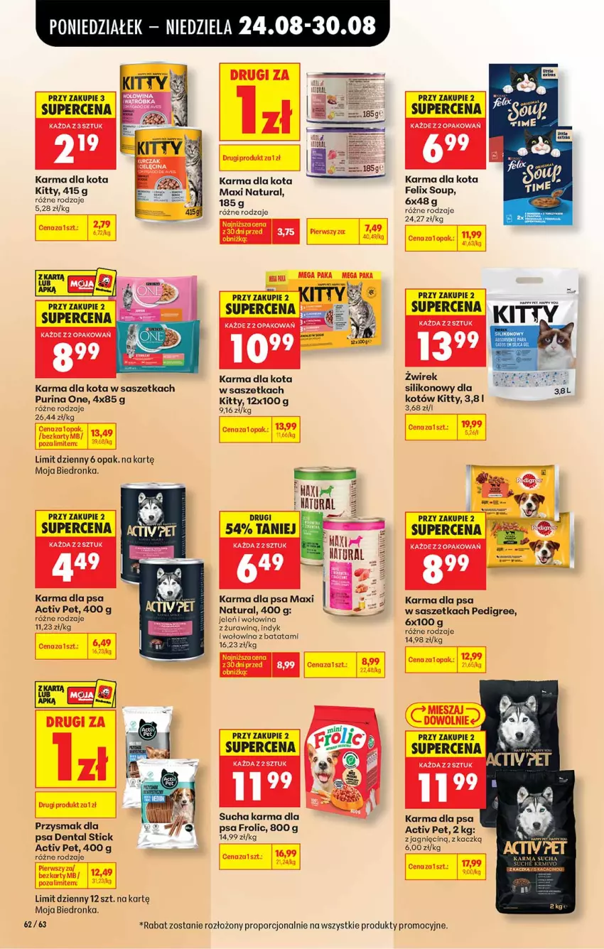 Gazetka promocyjna Biedronka - Od Poniedziałku - ważna 24.08 do 30.08.2026 - strona 62 - produkty: Fa, Felix, Pedigree, Por, Przysmak dla psa, Pur, Purina, Sucha karma, Wołowina