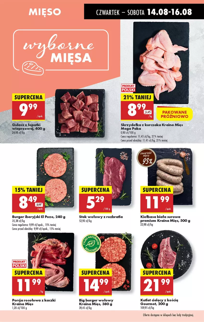 Gazetka promocyjna Biedronka - Od Czwartku - ważna 14.08 do 20.08.2025 - strona 37 - produkty: Burger, Kiełbasa, Kiełbasa biała, Kotlet, Kurczak, Por, Skrzydełka z kurczaka, Stek, Stek wołowy
