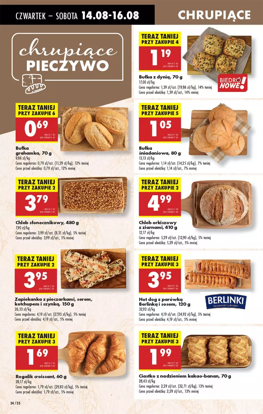 Gazetka promocyjna Biedronka - Od Czwartku - ważna 14.08 do 20.08.2025 - strona 40 - produkty: AEG, Bułka, Bułka grahamka, Chleb, Croissant, Danio, Dynią, Gra, Hot dog, Kakao, Ketchup, Piec, Pieczarka, Rogal, Ser, Sos, Tera, Zapiekanka