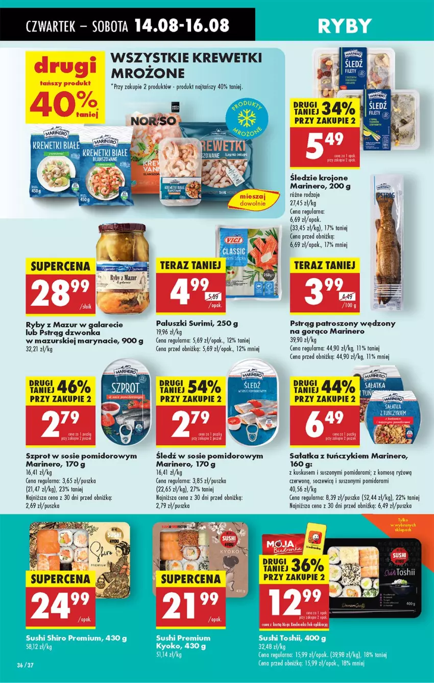 Gazetka promocyjna Biedronka - Od Czwartku - ważna 14.08 do 20.08.2025 - strona 44 - produkty: Fa, Gala, Krewetki, Kuskus, Pstrąg, Pstrąg dzwonka, Ryż, Sałat, Sałatka, Sos, Surimi, Szprot, Szprot w sosie, Tera, Tuńczyk