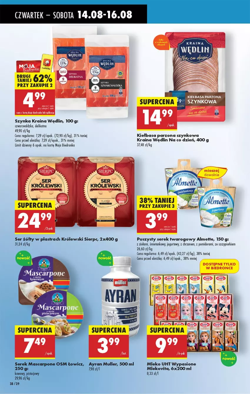 Gazetka promocyjna Biedronka - Od Czwartku - ważna 14.08 do 20.08.2025 - strona 48 - produkty: Almette, Chrzan, Fa, Jogurt, Kiełbasa, Mascarpone, Mleko, Mlekovita, Por, Ser, Serek, Serek twarogowy, Szynka