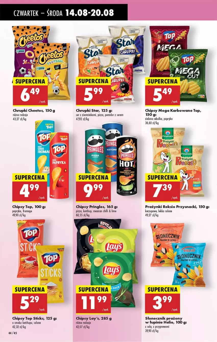 Gazetka promocyjna Biedronka - Od Czwartku - ważna 14.08 do 20.08.2025 - strona 54 - produkty: Cheetos, Chipsy, Chrupki, Fa, Helio, Ketchup, Papryka, Pizza, Prazynki, Pringles, Przysnacki, Ser, Słonecznik prażony, Top