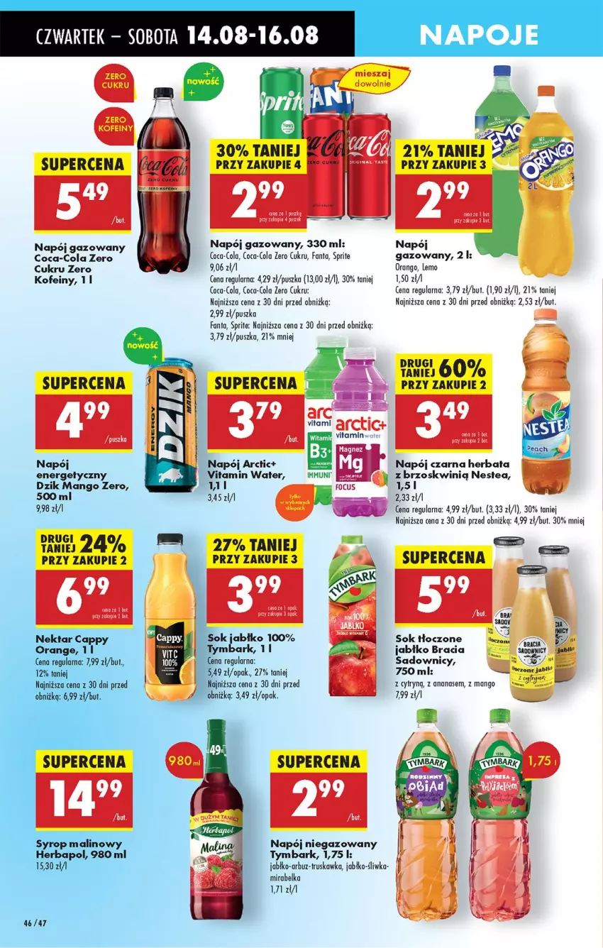 Gazetka promocyjna Biedronka - Od Czwartku - ważna 14.08 do 20.08.2025 - strona 56 - produkty: Ananas, Arbuz, Coca-Cola, Fa, Fanta, Gra, Herbata, Mango, Napój, Napój gazowany, Napój niegazowany, Napoje, Nestea, Sok, Sprite, Tymbark