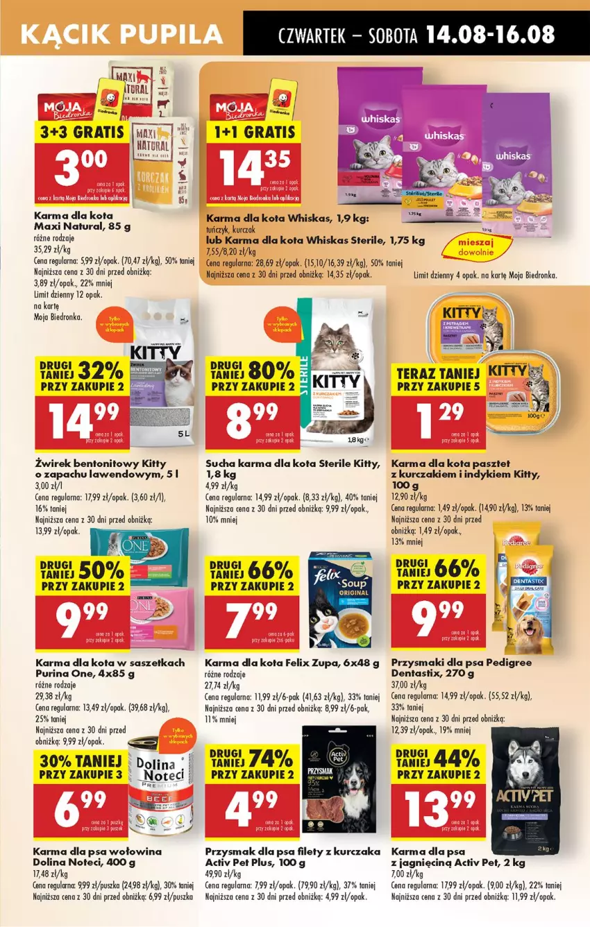 Gazetka promocyjna Biedronka - Od Czwartku - ważna 14.08 do 20.08.2025 - strona 67 - produkty: Felix, Gra, Kurczak, Pasztet, Pedigree, Przysmak dla psa, Przysmaki, Pur, Purina, Sucha karma, Tera, Tuńczyk, Whiskas, Wołowina, Zupa