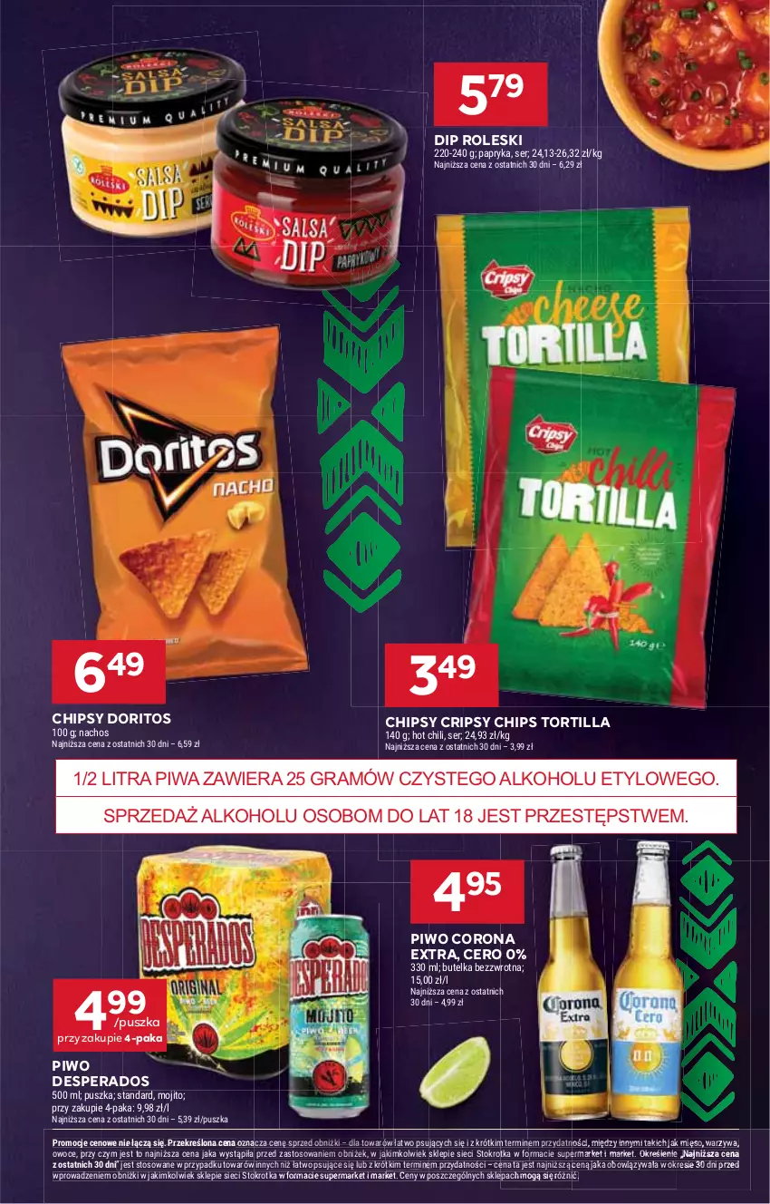 Gazetka promocyjna Stokrotka - Supermarket - ważna 13.11 do 19.11.2025 - strona 24 - produkty: Chipsy, Corona Extra, Desperados, Gra, Mięso, Owoce, Papryka, Piwa, Piwo, Ser, Tortilla, Warzywa