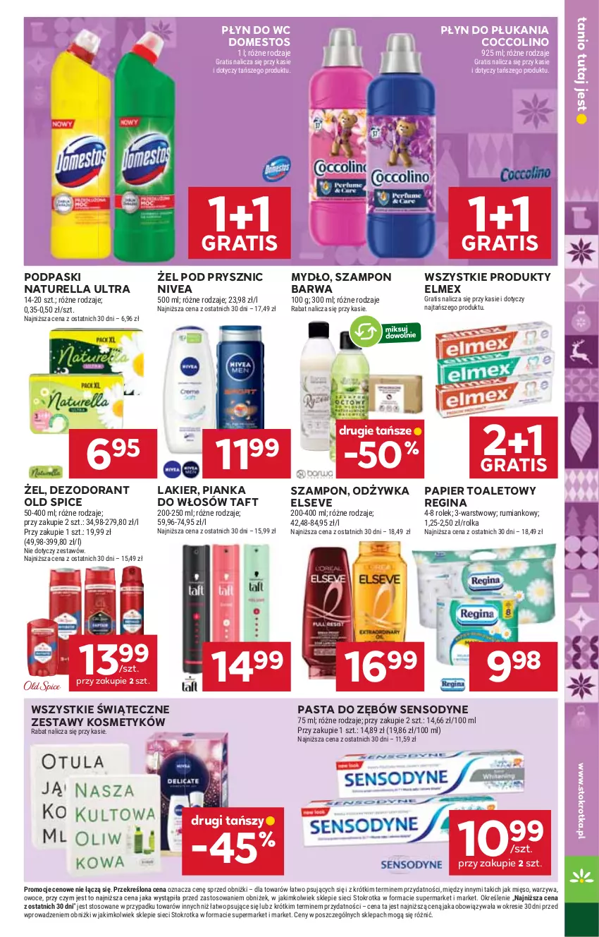 Gazetka promocyjna Stokrotka - Supermarket - ważna 13.11 do 19.11.2025 - strona 37 - produkty: Coccolino, Dezodorant, Domestos, Elmex, Elseve, Gin, Gra, Lakier, Mięso, Mydło, Naturell, Naturella, Nivea, Odżywka, Old Spice, Owoce, Papier, Papier toaletowy, Pasta do zębów, Pianka do włosów, Płyn do płukania, Płyn do wc, Podpaski, Rum, Sensodyne, Szampon, Taft, Warzywa