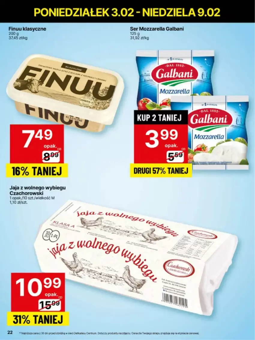 Gazetka promocyjna Delikatesy Centrum - ważna 03.02 do 09.02.2025 - strona 15 - produkty: Finuu, Galbani, Jaja, Jaja z wolnego wybiegu, Mozzarella, Rum, Ser