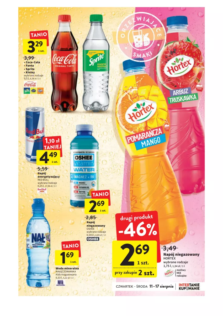 Gazetka promocyjna Intermarche - Gazetka Intermarche - ważna 11.08 do 17.08.2022 - strona 31 - produkty: Coca-Cola, Fa, Fanta, Hortex, Nałęczowianka, Napój, Napój niegazowany, Oshee, Red Bull, Sprite, Woda