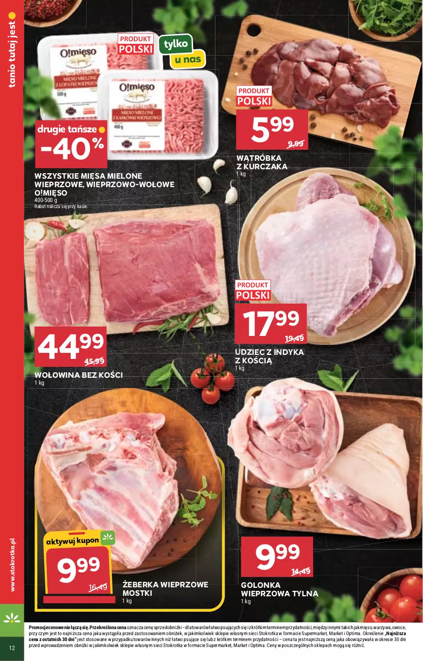 Gazetka promocyjna Stokrotka - Supermarket - ważna 18.06 do 24.06.2026 - strona 12 - produkty: Golonka wieprzowa, Kurczak, Mięso, Optima, Owoce, Udziec z indyka, Warzywa, Wołowina, Wołowina bez kości