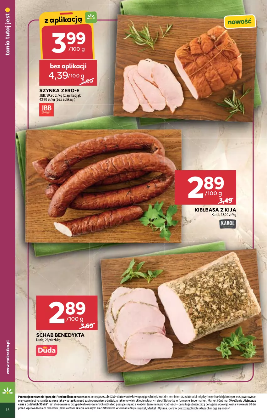 Gazetka promocyjna Stokrotka - Supermarket - ważna 18.06 do 24.06.2026 - strona 16 - produkty: Duda, Kiełbasa, Mięso, Optima, Owoce, Schab Benedykta, Szynka, Warzywa
