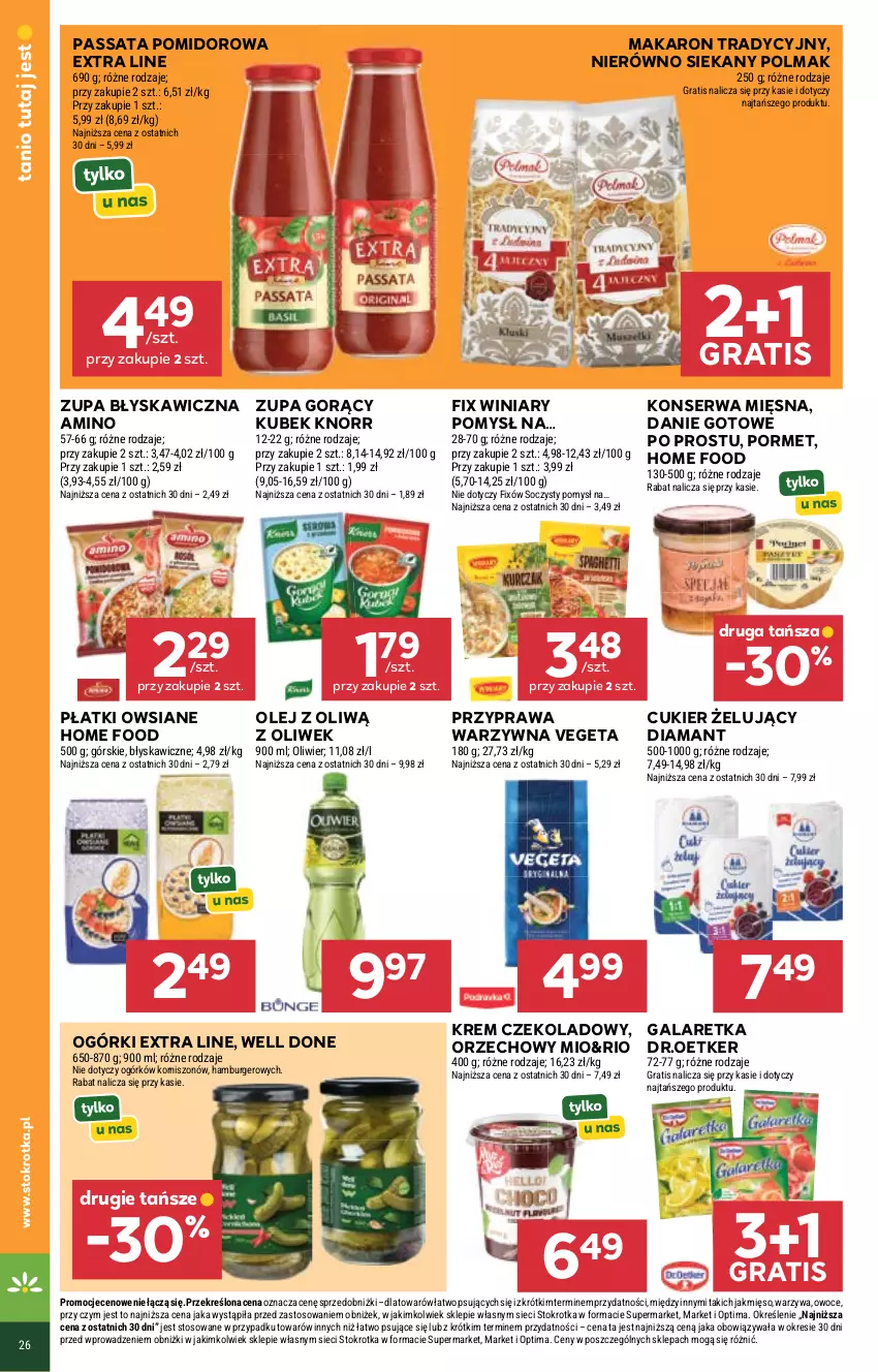 Gazetka promocyjna Stokrotka - Supermarket - ważna 18.06 do 24.06.2026 - strona 32 - produkty: Burger, Cukier, Danie gotowe, Diamant, Gala, Galaretka, Gra, Hamburger, Knorr, Kubek, Makaron, Mięso, Olej, Olma, Optima, Owoce, Płatki owsiane, Por, Ser, Vegeta, Warzywa, Winiary, Zupa