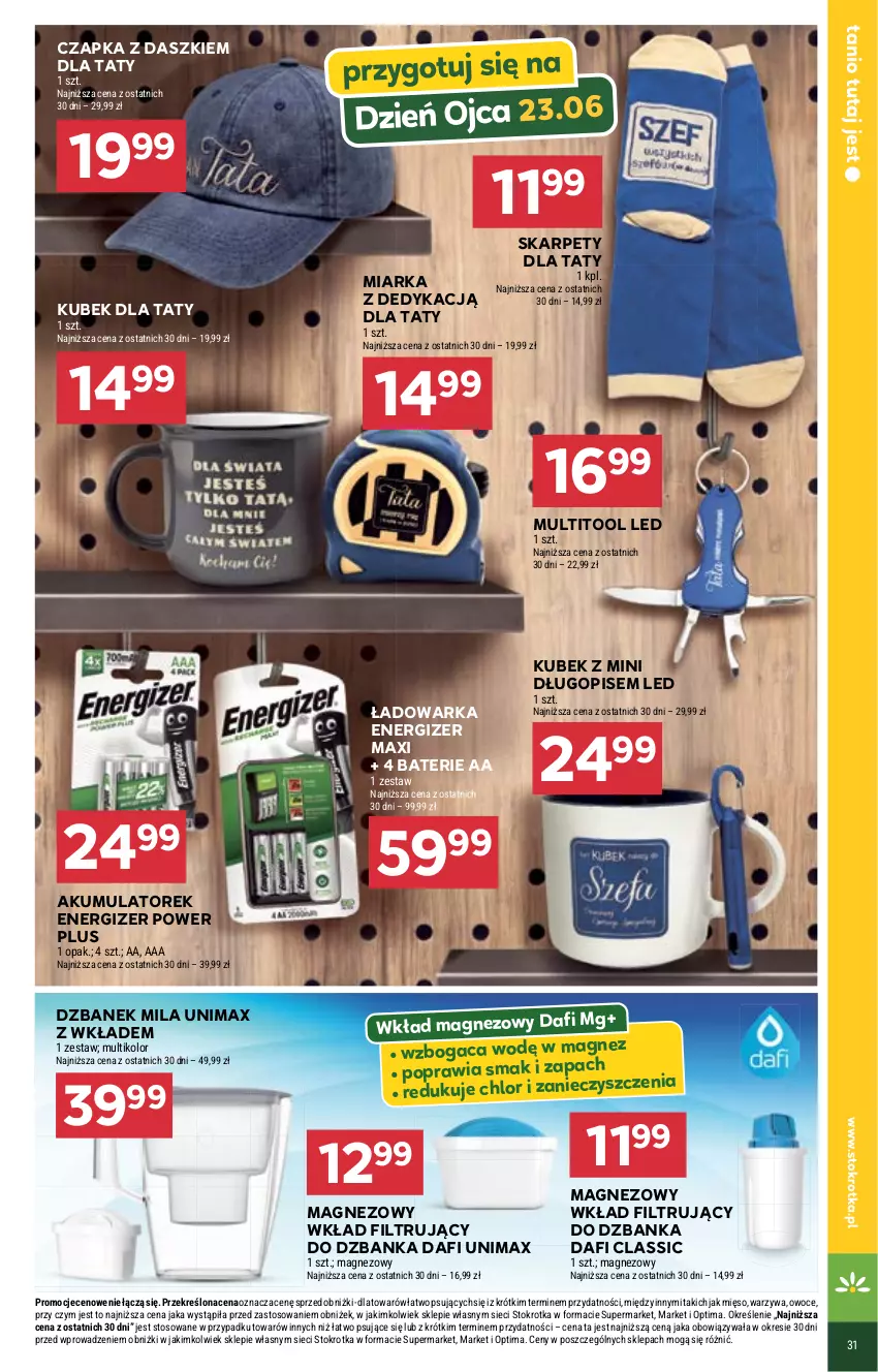 Gazetka promocyjna Stokrotka - Supermarket - ważna 18.06 do 24.06.2026 - strona 43 - produkty: Akumulator, Czapka, Długopis, Dzbanek, Energizer, Karp, Kubek, Magnez, Miarka, Mięso, Optima, Owoce, Warka, Warzywa, Wkład filtrujący