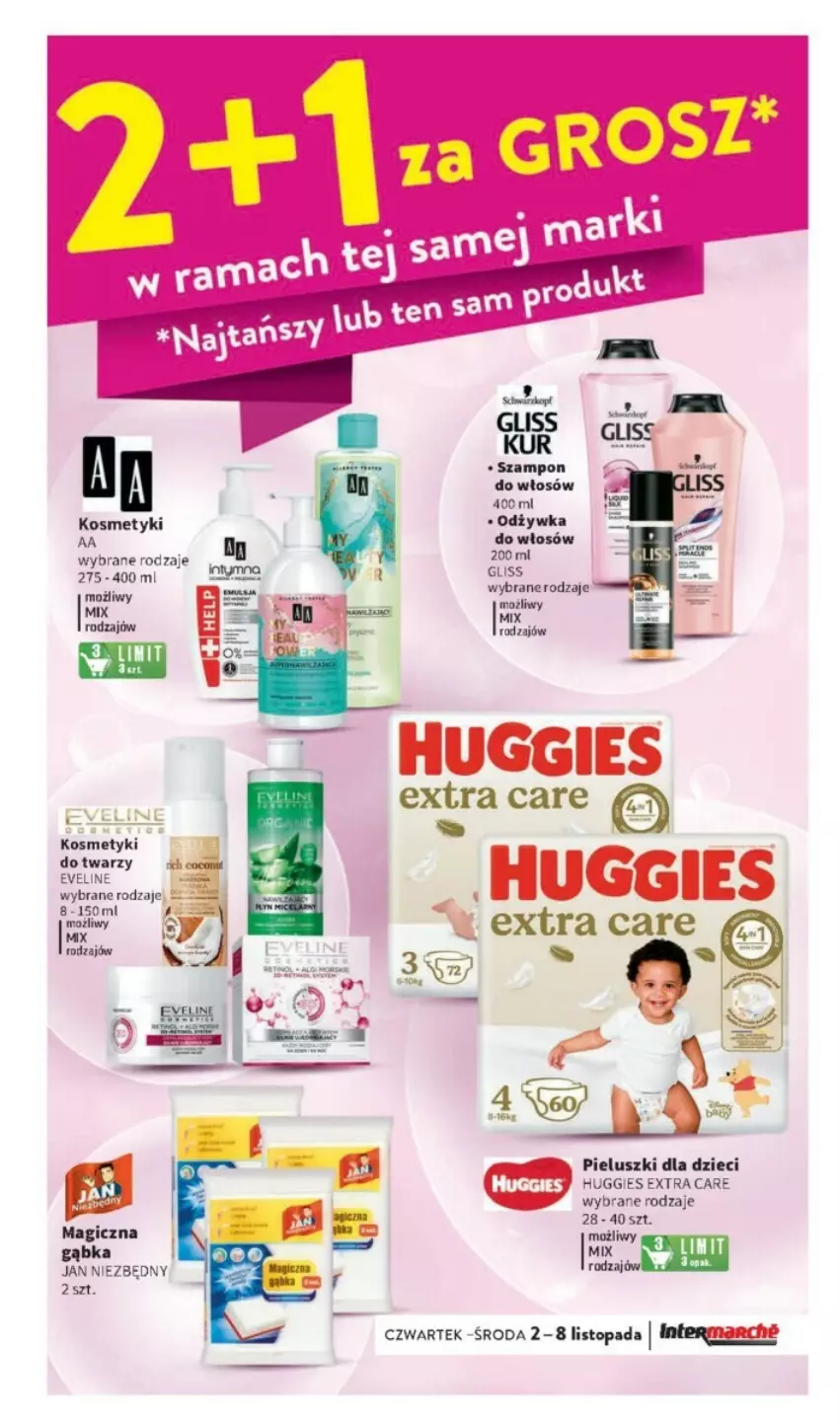 Gazetka promocyjna Intermarche - ważna 02.11 do 08.11.2023 - strona 29 - produkty: Dzieci, Eveline, Huggies, Jan Niezbędny, Odżywka, Szampon, Top