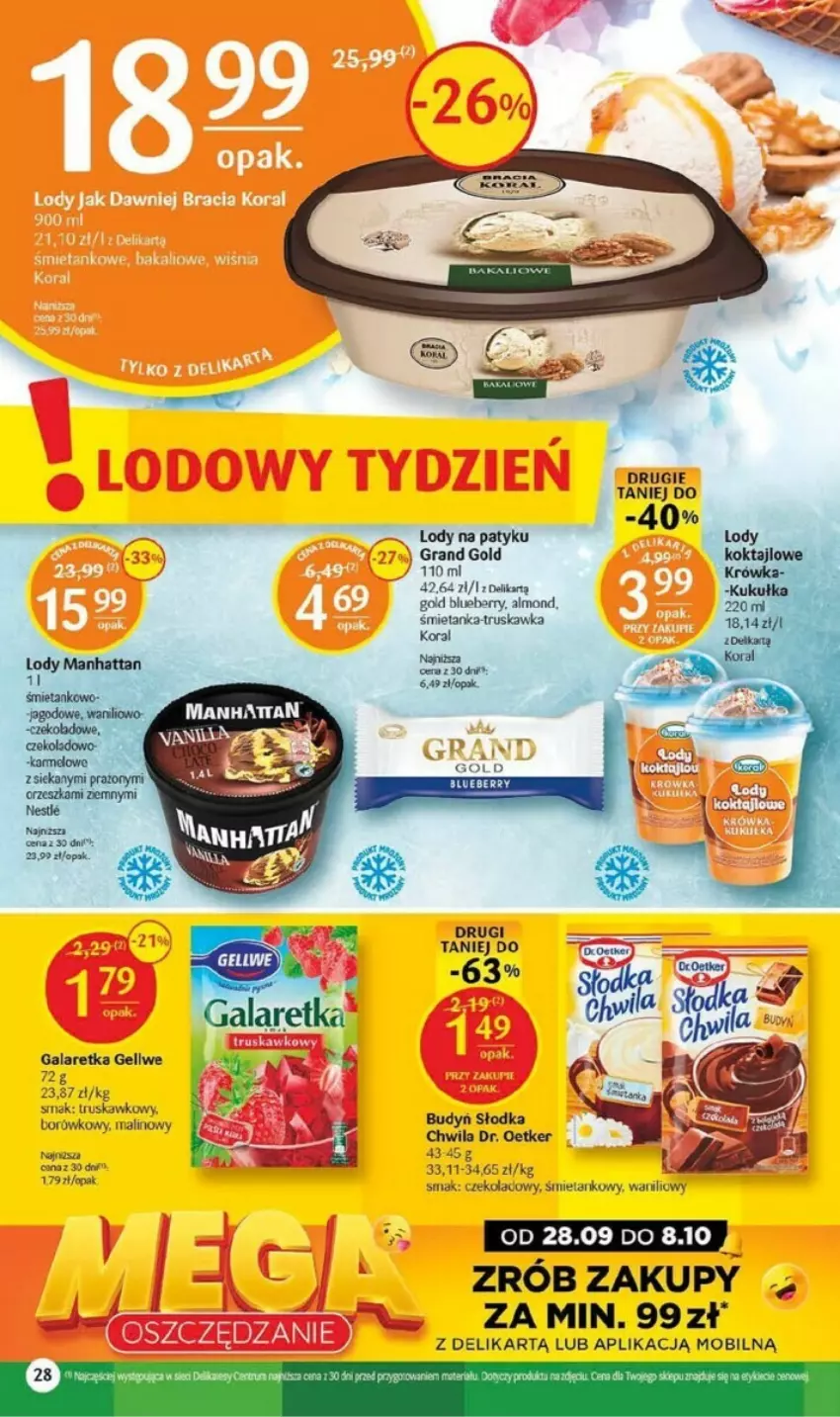 Gazetka promocyjna Delikatesy Centrum - ważna 28.09 do 08.10.2023 - strona 21 - produkty: Budyń, Dr. Oetker, Fa, Gala, Galaretka, Gra, Lody, Mobil, Słodka Chwila